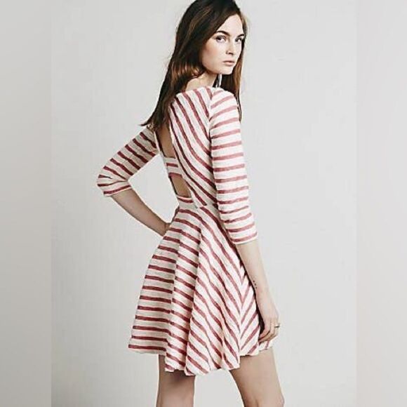 NWT Free People All I Want Is You Mini Dress Red Cream Striped Size Small - Picture 1 of 8